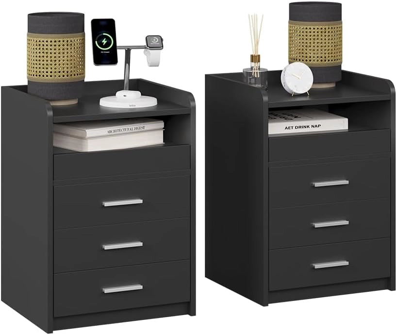 Comodino Edis, Antracite, Set di 2