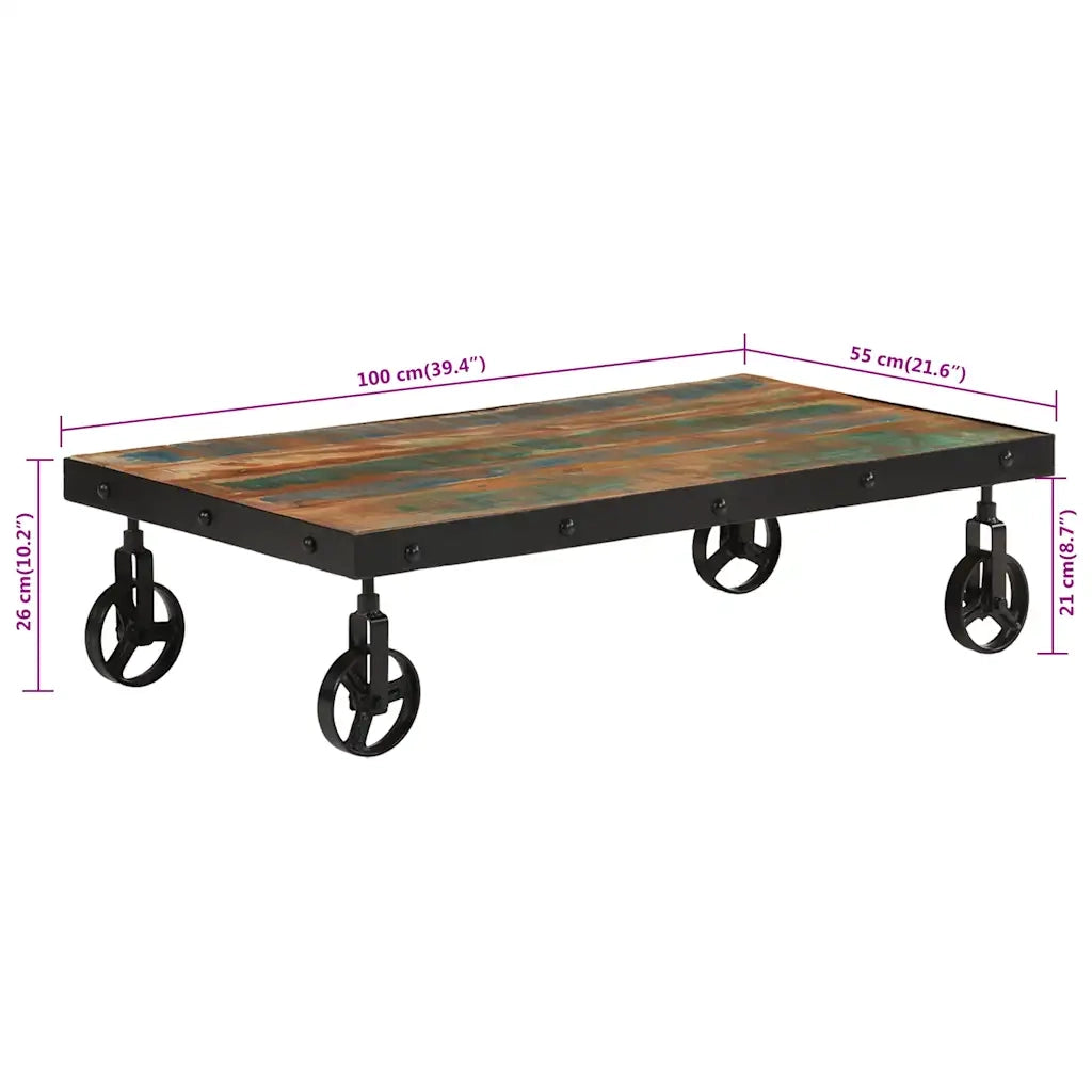 Tavolino salotto | Tavolino da caff¨¨ | Tavolino da Soggiorno con Ruote Legno Massello Recupero 100x55x26 cm