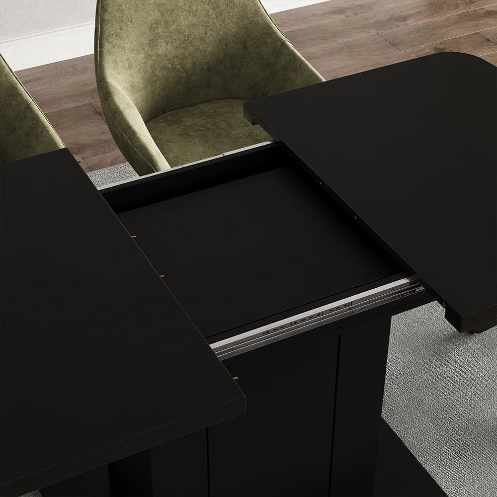 tavolo da pranzo allungabile Fenaro, Nero, 120 x 80 cm, allungabile con estrazione sincronizzata per lunghezza tavolo variabile
