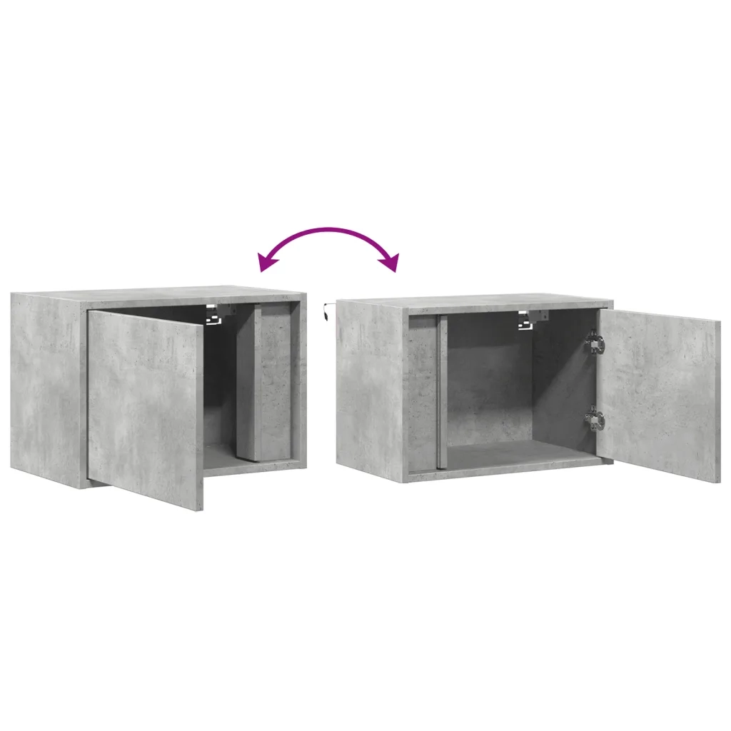 Comodini a Parete con Luci LED 2 pz Grigio Cemento