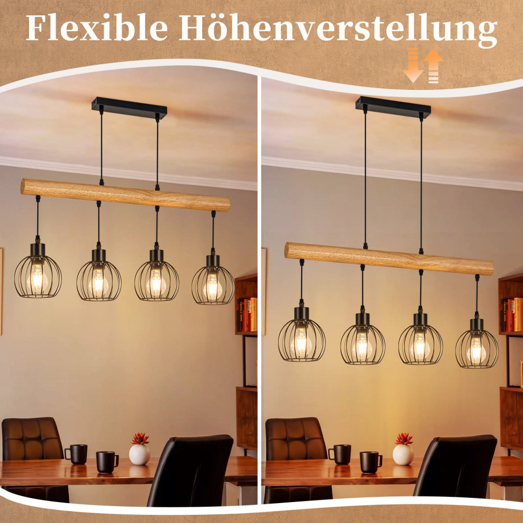 ZMH Lampada a sospensione vintage industriale E27 4 luci nera per soggiorno e sala da pranzo lampadine non incluse