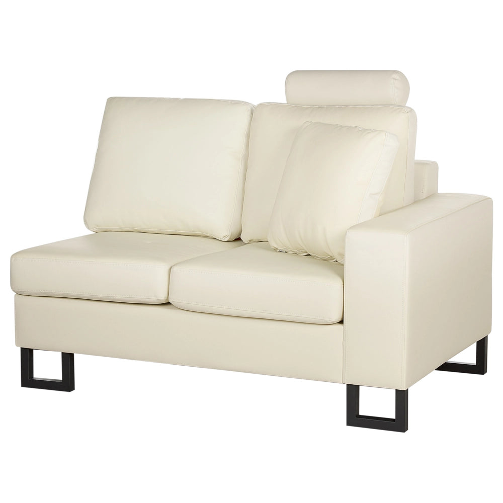 Divano angolare moderno in pelle beige chiaro versione destra con poggiatesta regolabili