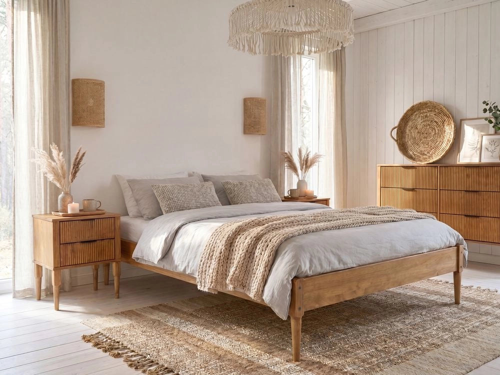 Letto matrimoniale in legno con rete a doghe in pino, senza testiera 140 x 200 cm marrone chiaro stile scandinavo naturale