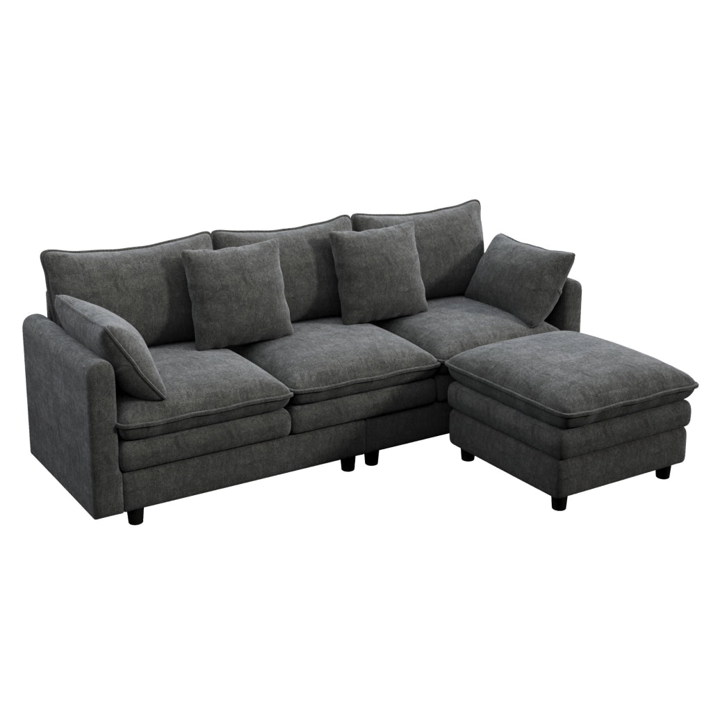 Divano angolare 3 posti in chenille grigio con chaise longue mobile