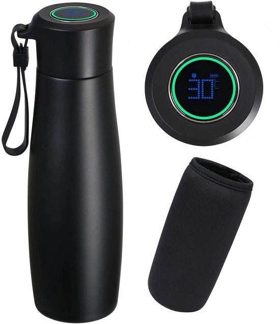Termos 400 ml - Decksel ricaricabile con display LCD - Nero - Imprigionato e BPA - Ideale per tè e acqua - Per adulti
