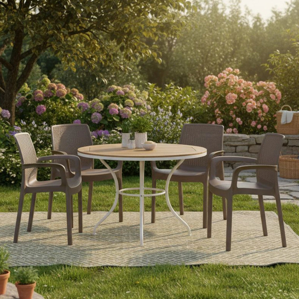 Sedia da esterno Anacleto, Seduta da giardino, Sedia per tavolo da pranzo, Poltrona outdoor effetto rattan, 100 % Made in Italy,Set da 4, Cm 54x60h82, Marrone