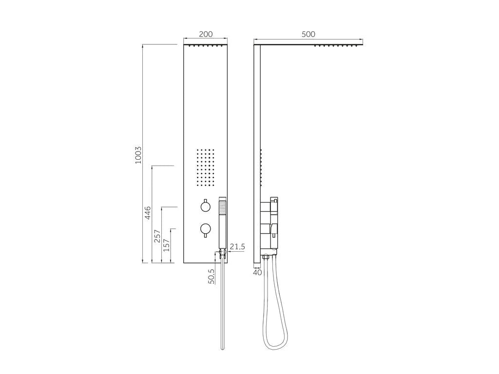 Colonna doccia quadrata con miscelatore INVERTER - oro