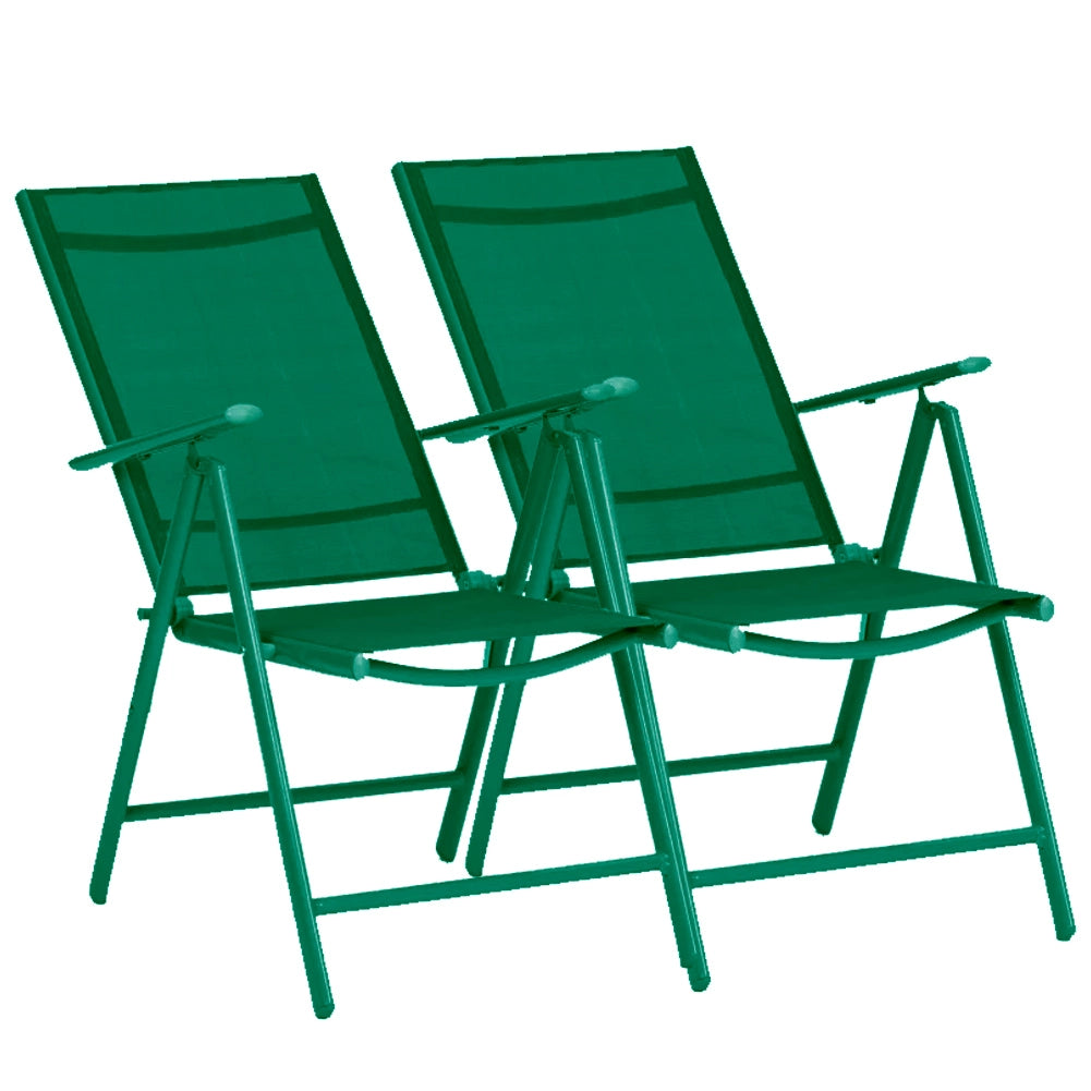 Set 2 Sedie Pieghevoli da Giardino Verde Sdraio da Esterno Tessuto Traspirante