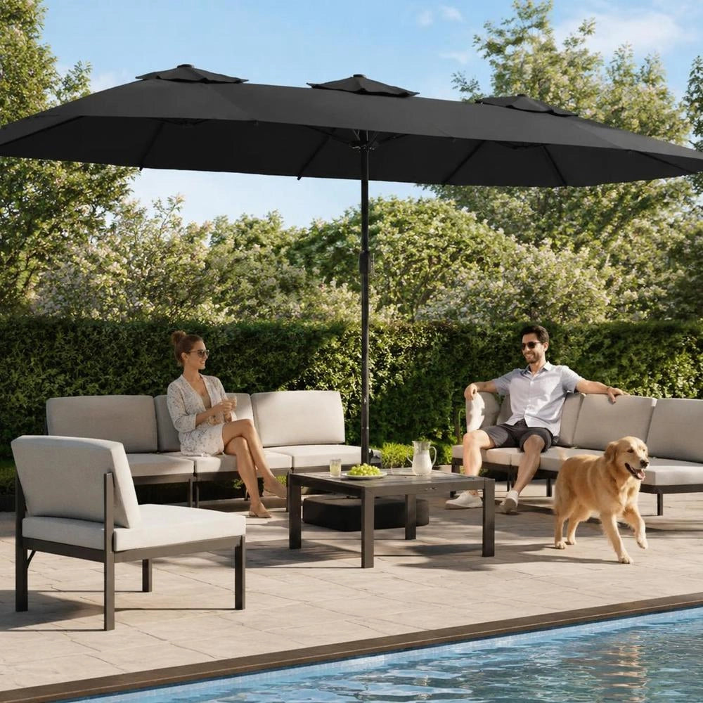 Double Parasol With LED Lights, Anthracite, 449x265 Cm