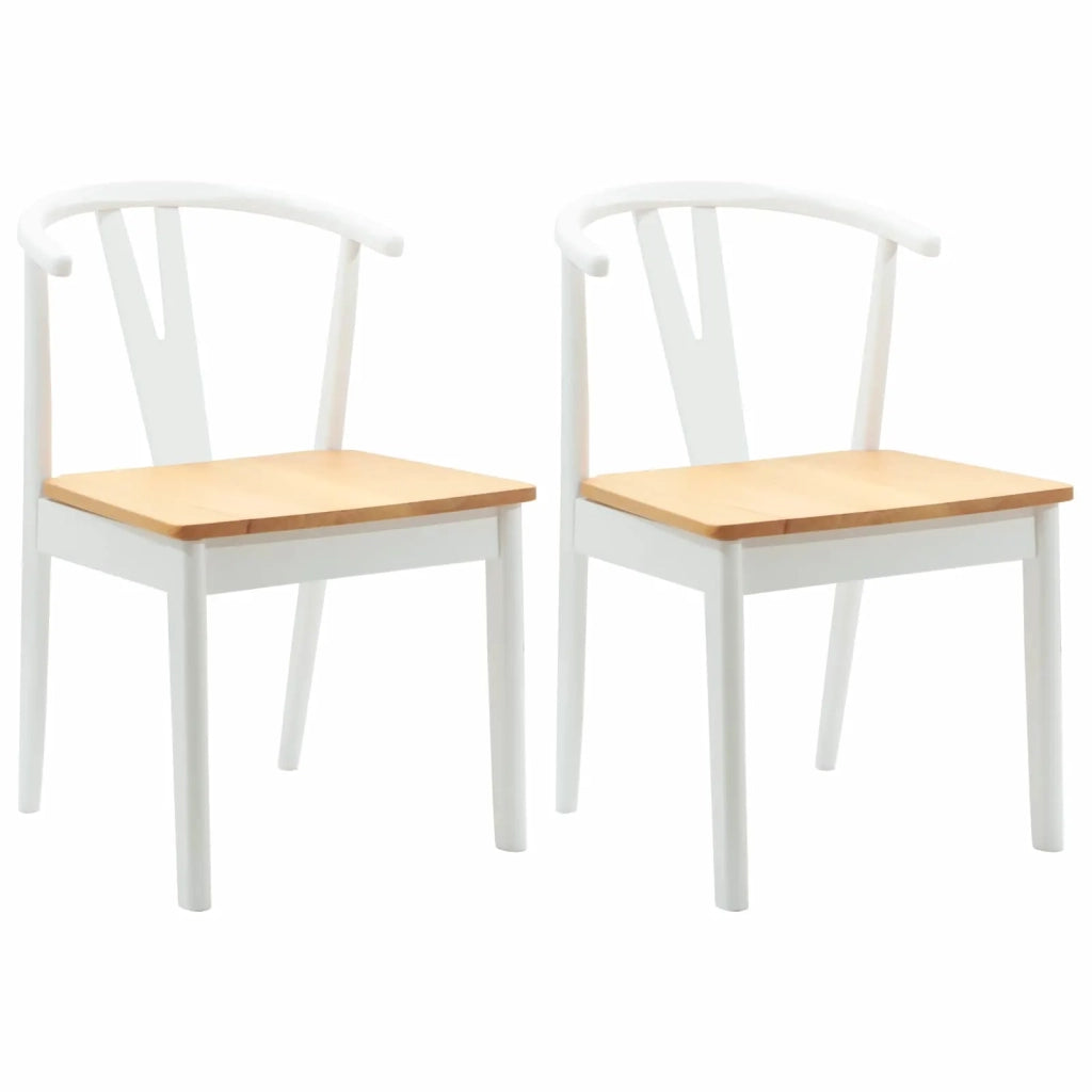 Sedia da pranzo 2 pz | Sedie da cucina Bianco e Naturale Legno di gomma solido