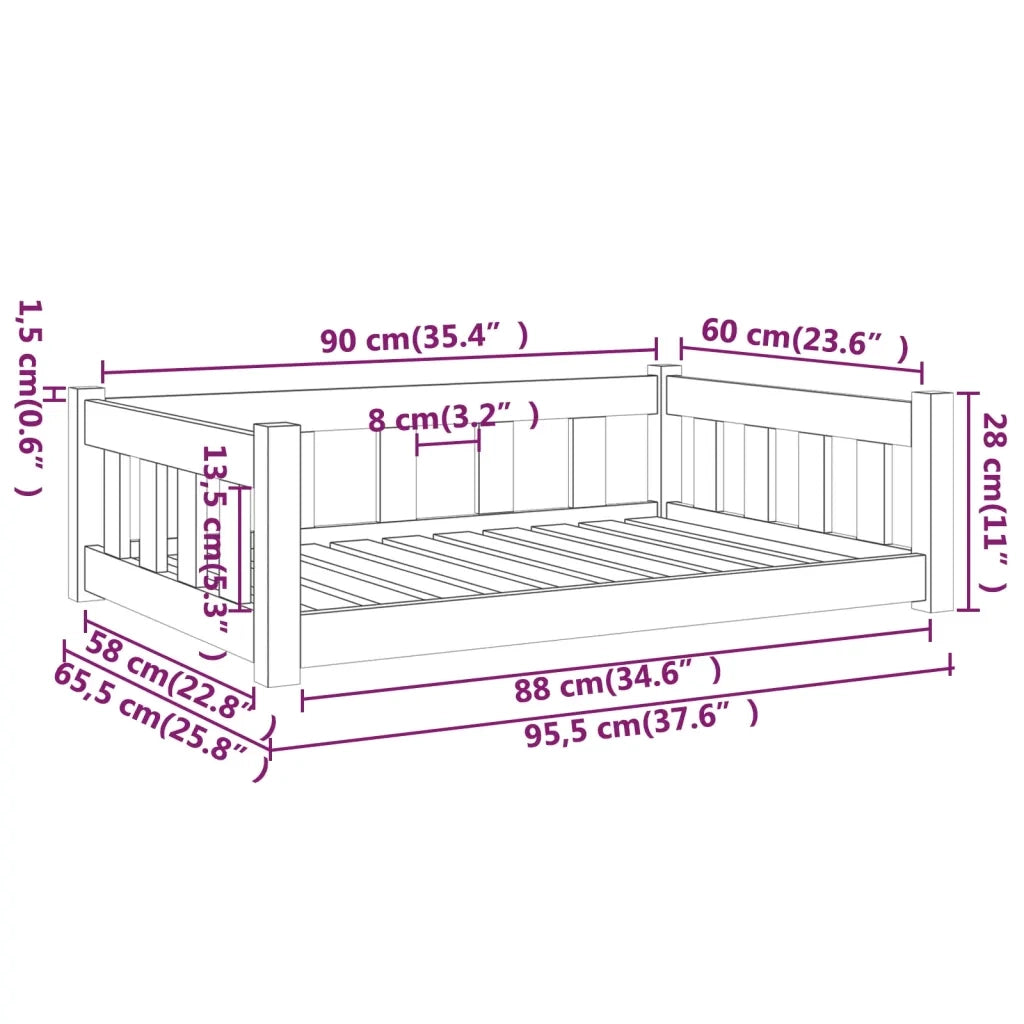 Cuccia per Cani Bianca 95,5x65,5x28 cm Legno Massello di Pino 833256