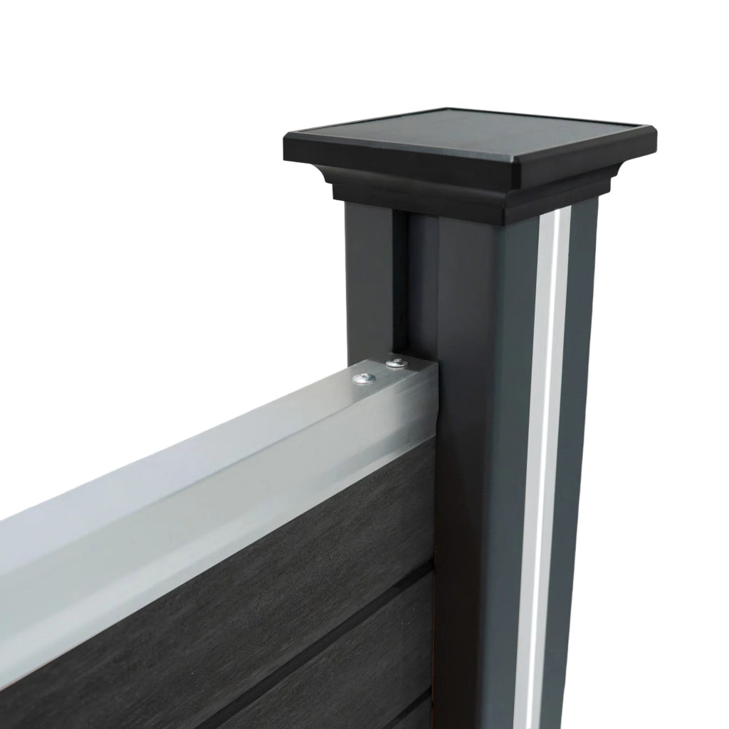 Pannelli Recinzione x2 + 3 Pali Alluminio LED Grigio Doghe PVC 185cm