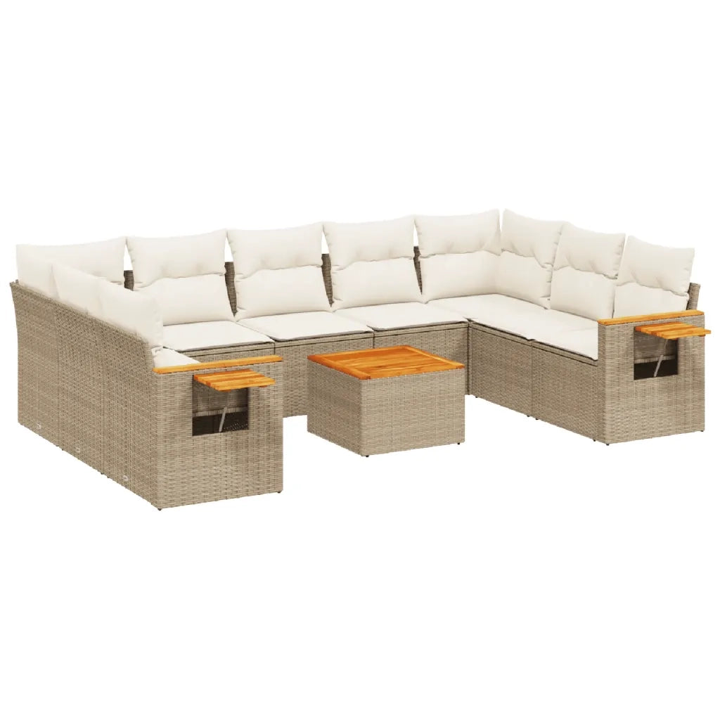 Set Divano da Giardino 10 pz con Cuscini Beige in Polyrattan