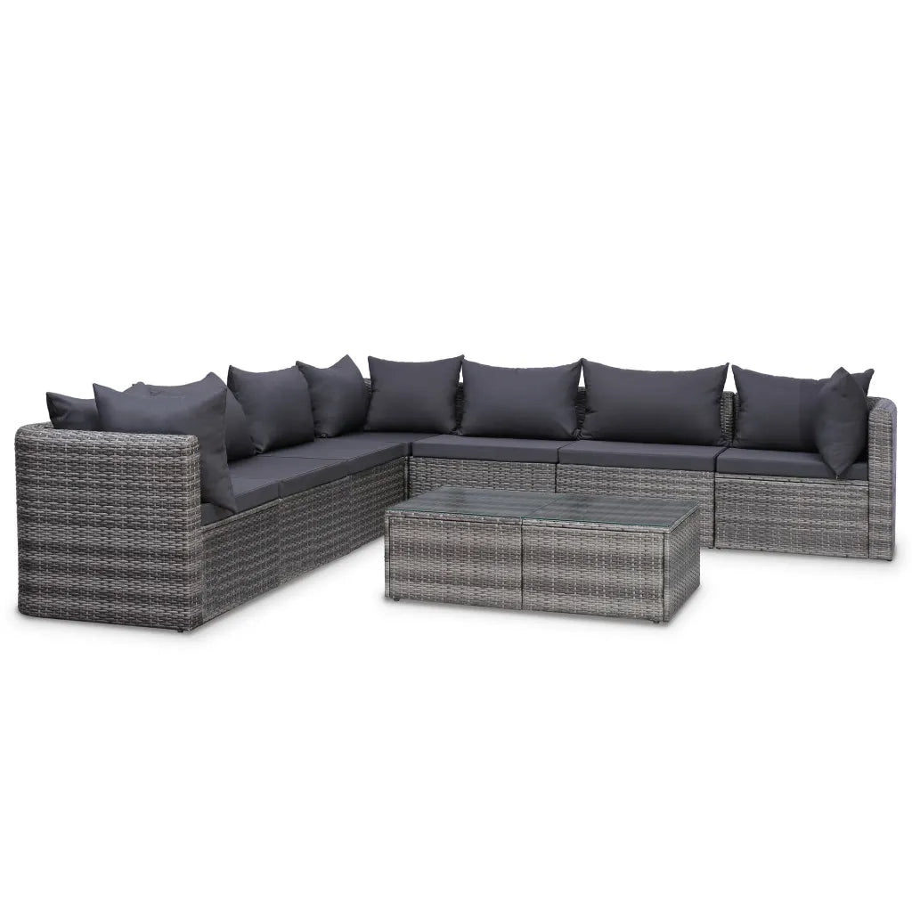 Set Divani da Giardino 9 pz con Cuscini in Polyrattan Grigio 3059488