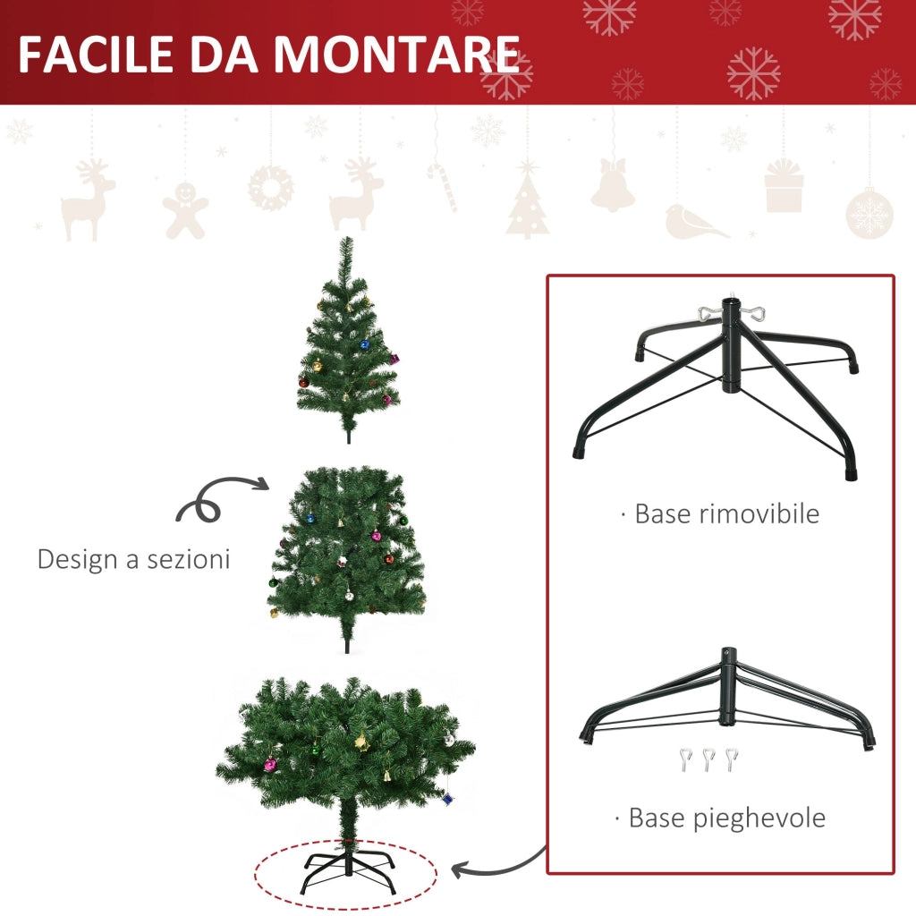 Albero di Natale Artificiale 180 cm Palline e Decorazioni in PVC Ferro