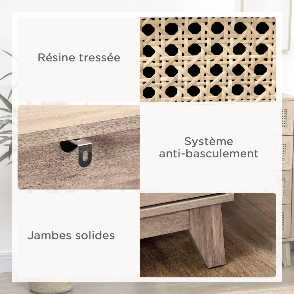 Cassettiera con 4 Cassetti in Legno Effetto Chiaro ¨C zephmum ¨C 80x35x95 cm