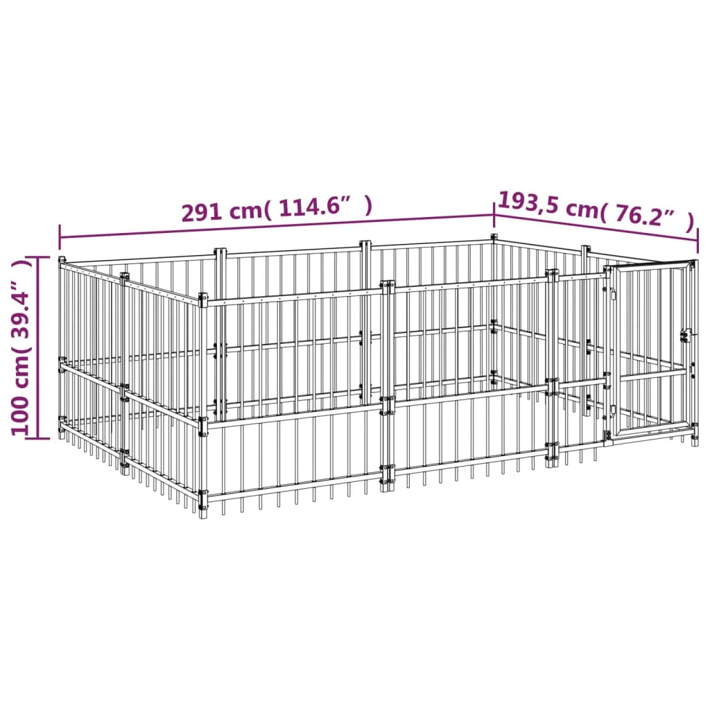 Cuccia gabbia per animali da esterno pac per cani in acciaio 5,63 m² nero 02_0041859