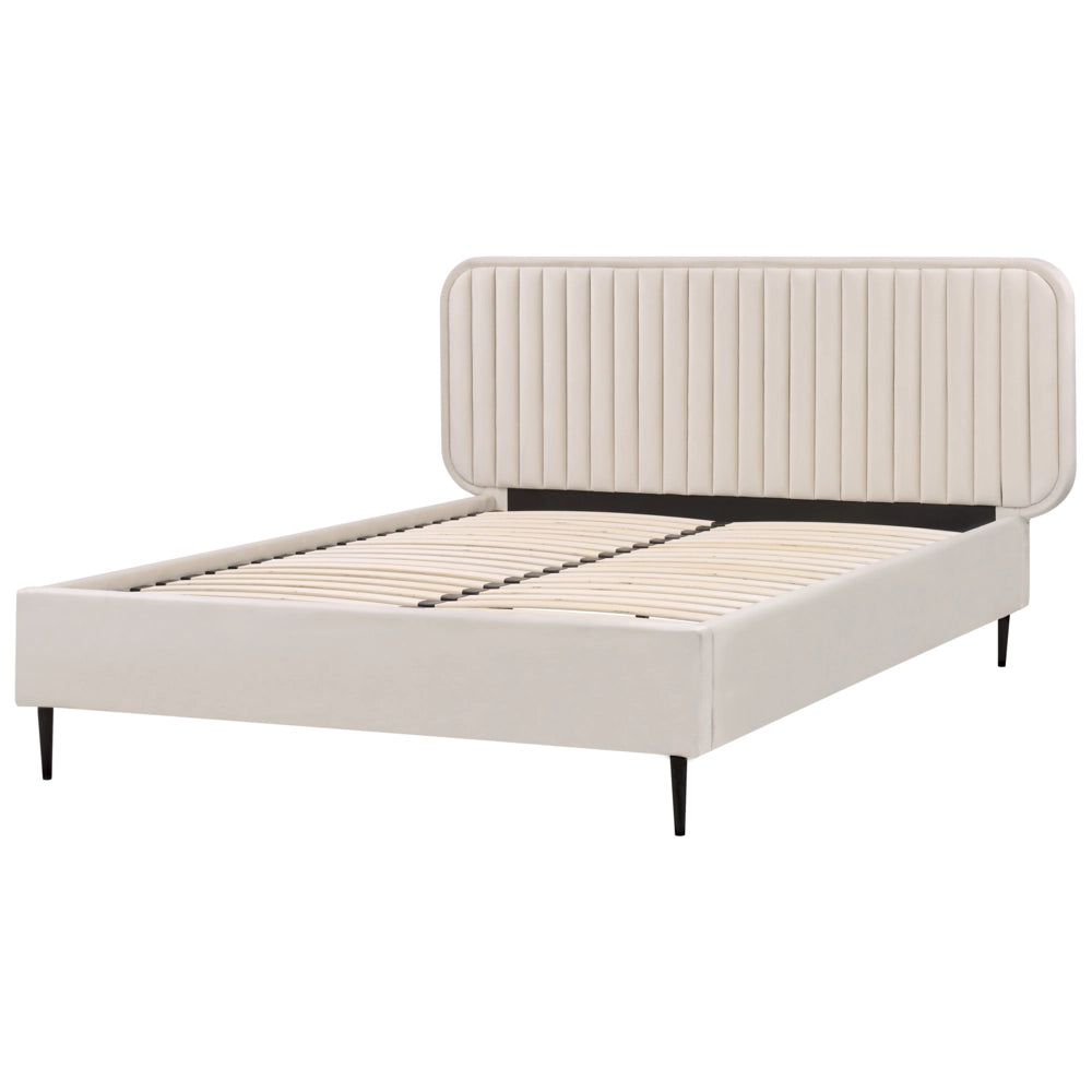Letto matrimoniale UE Beige Rivestimento in velluto 140 x 200 cm Telaio Poggiatesta Gambe in metallo Design moderno Camera da letto