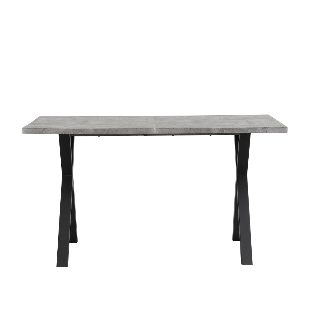 Tavolo da pranzo con gambe incrociate in MDF e metallo effetto cemento, per soggiorno e sala da pranzo, grigio nero