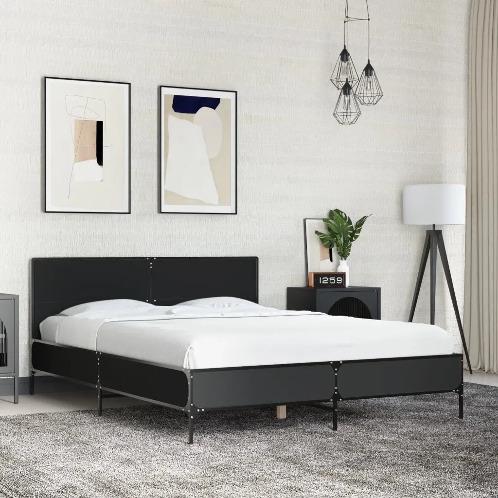 Giroletto-Struttura Letto Nero 120x190 cm in Legno Multistrato e Metallo 474331
