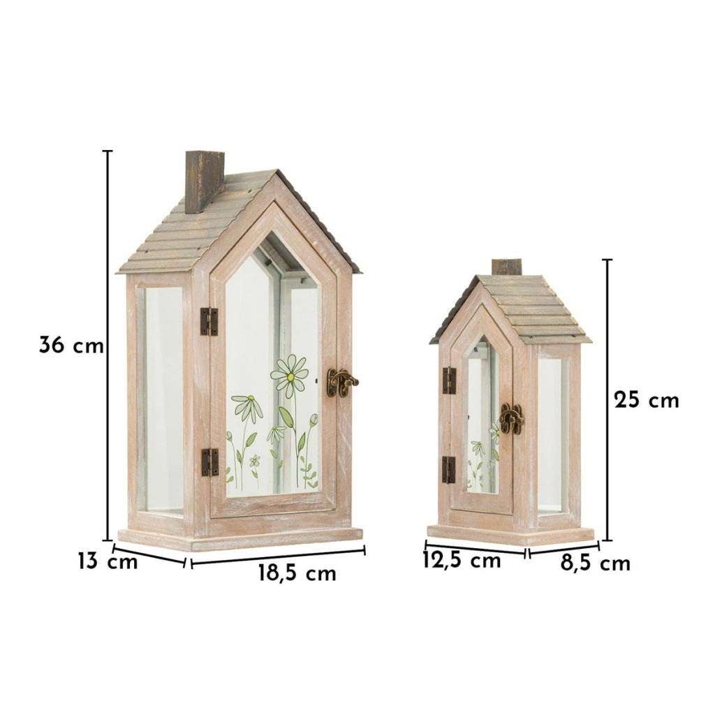 Set di due lanterne Home Flower in legno e vetro