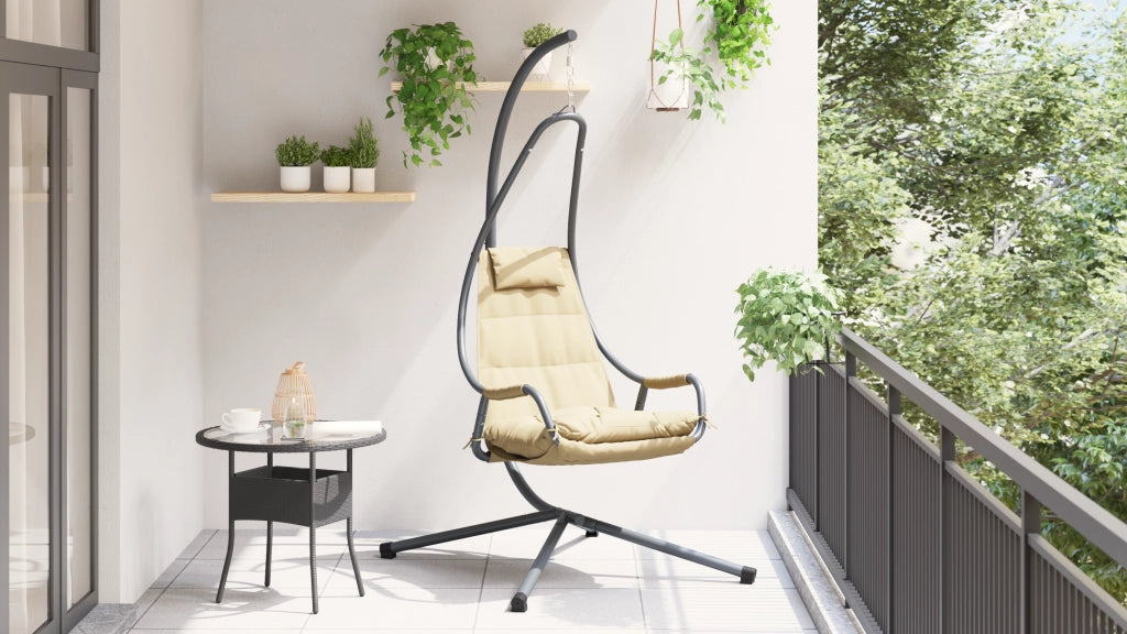 Sedia Appesa con Supporto e Cuscino Beige Acciaio