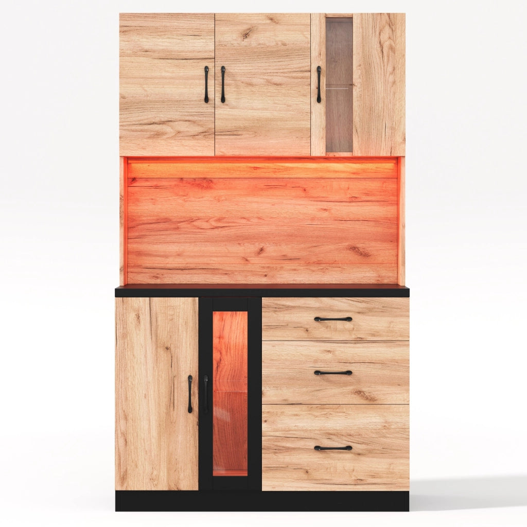 Colonna da cucina con 3 cassetti; LED e prese - per cucina - 105×40×180 cm - nero