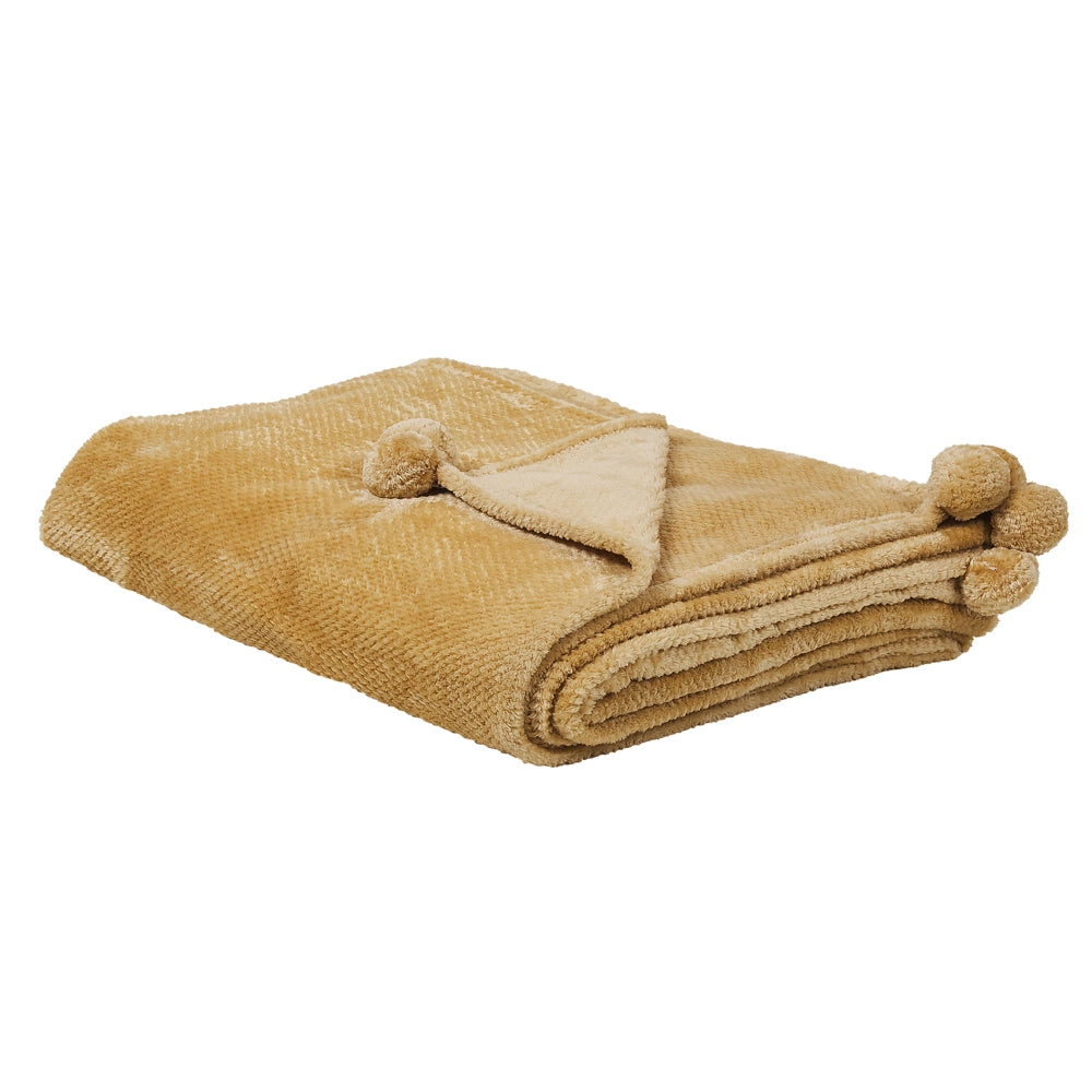 Coperta Giallo Plaid 200 x 220 con nappe Morbido Copriletto moderno