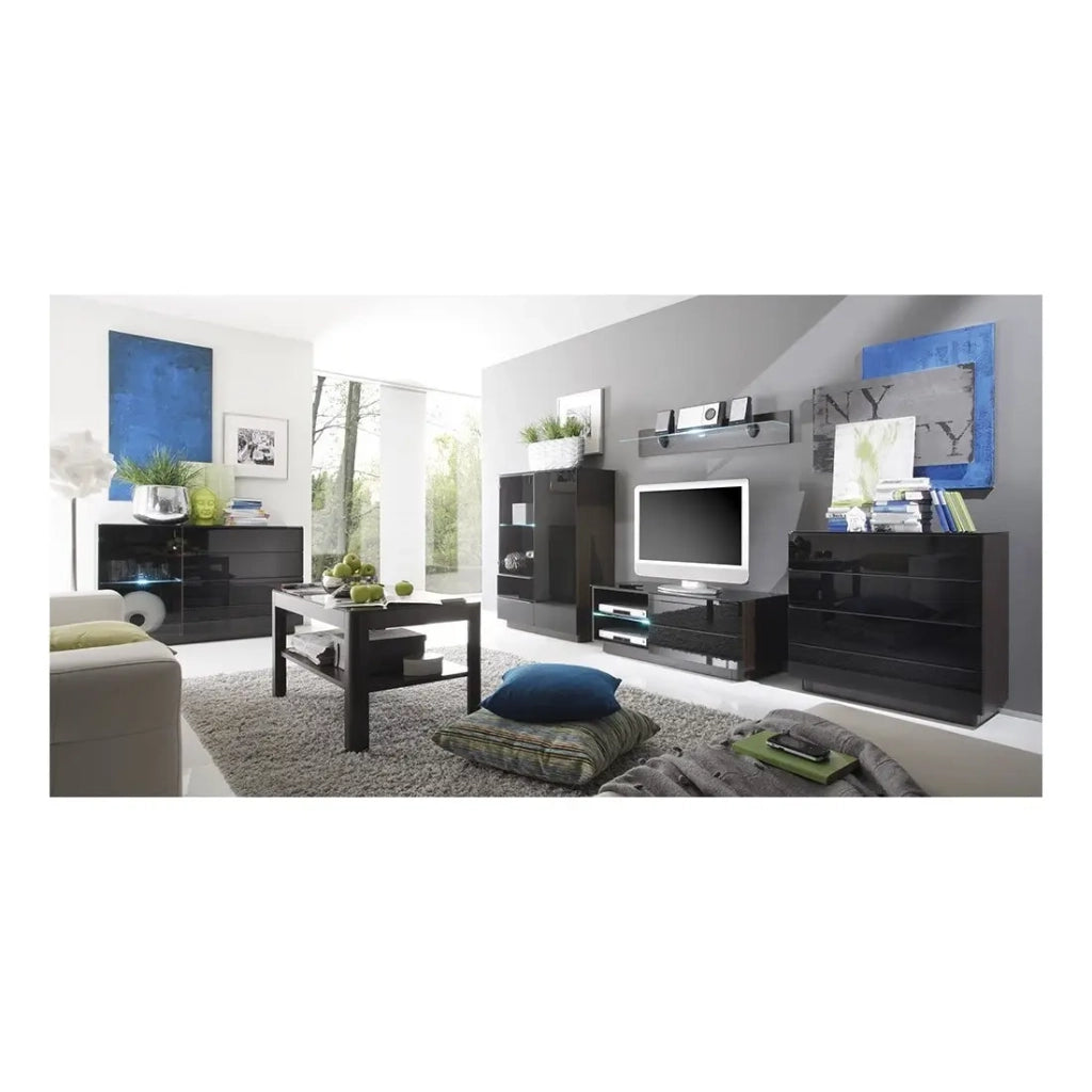 Credenza TONGA 138x87.5x43.5 cm con 4 cassetti, 1 porta e LED, colore wengé