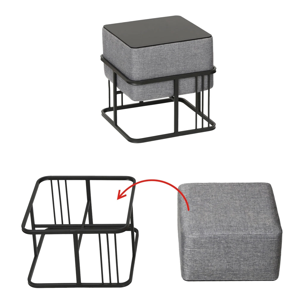 Set di 2 pouf impilabili design moderno e senza tempo multifunzionali quadrati grigio chiaro 03_0009690