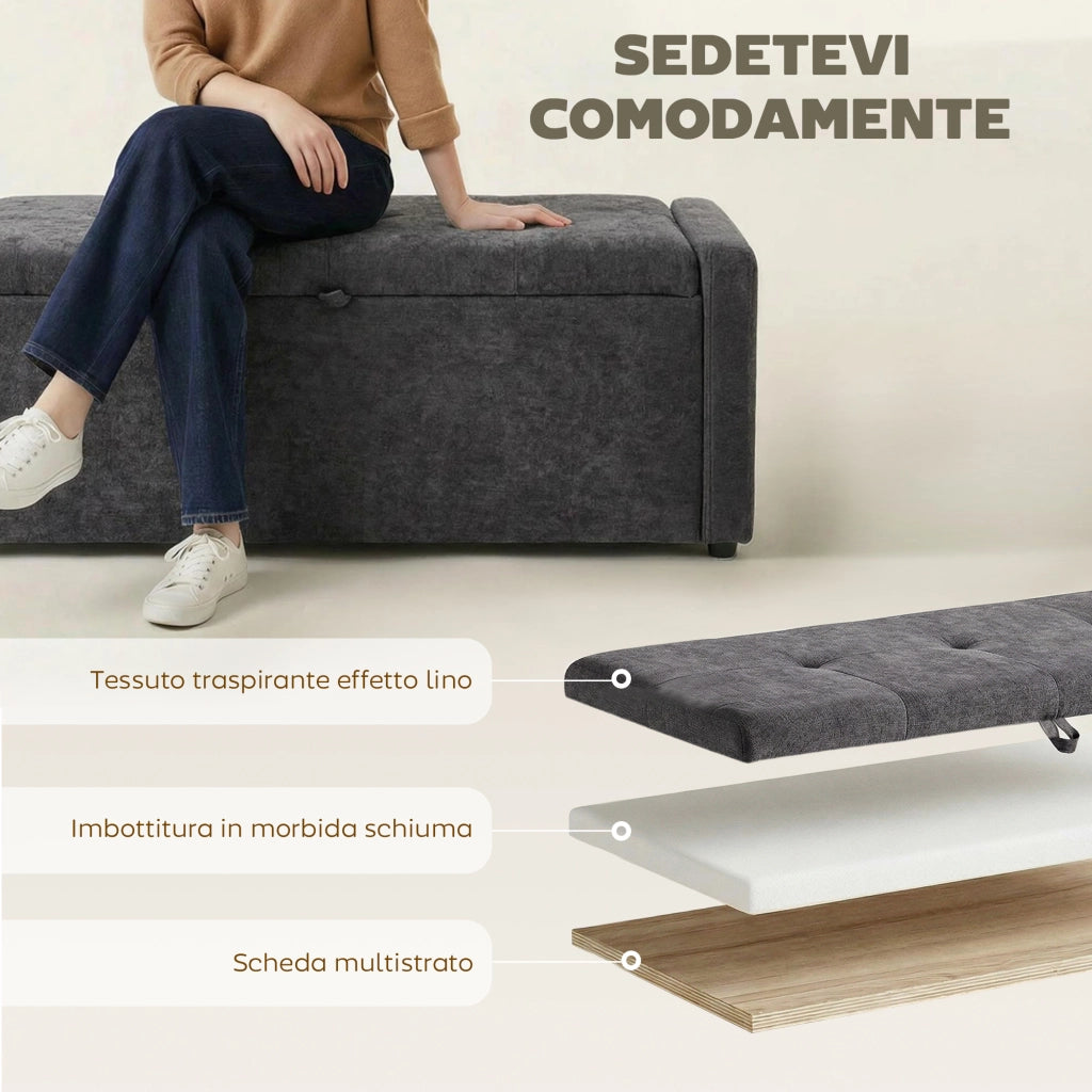 Poltrona Poggiapiedi Contenitore ¨C Zephmum ¨C Grigio Scuro Lino