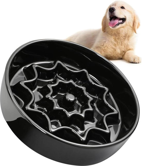 Ciotola Ceramica per Cani Lento Consumo - Ciotola per Piccoli e Medi Animali per un Consumo Lento - Ciotola per Ridurre l'Ansia - Nero