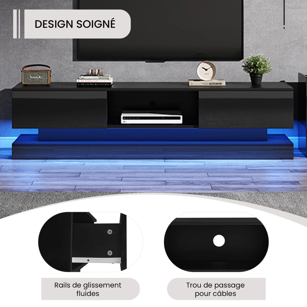 Mobile TV con 2 Cassetti e LED Controllato tramite App; Nero Lucido; 160??35??40;5 cm; in Pannelli Truciolari