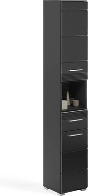 Arredamento Bagno Alto - Laccato Nero Brillante - Cassetto di Deposito - 30cm x 182cm x 31cm - Progettazione Sottile