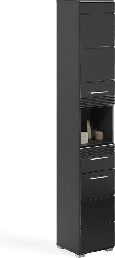 Arredamento Bagno Alto - Laccato Nero Brillante - Cassetto di Deposito - 30cm x 182cm x 31cm - Progettazione Sottile