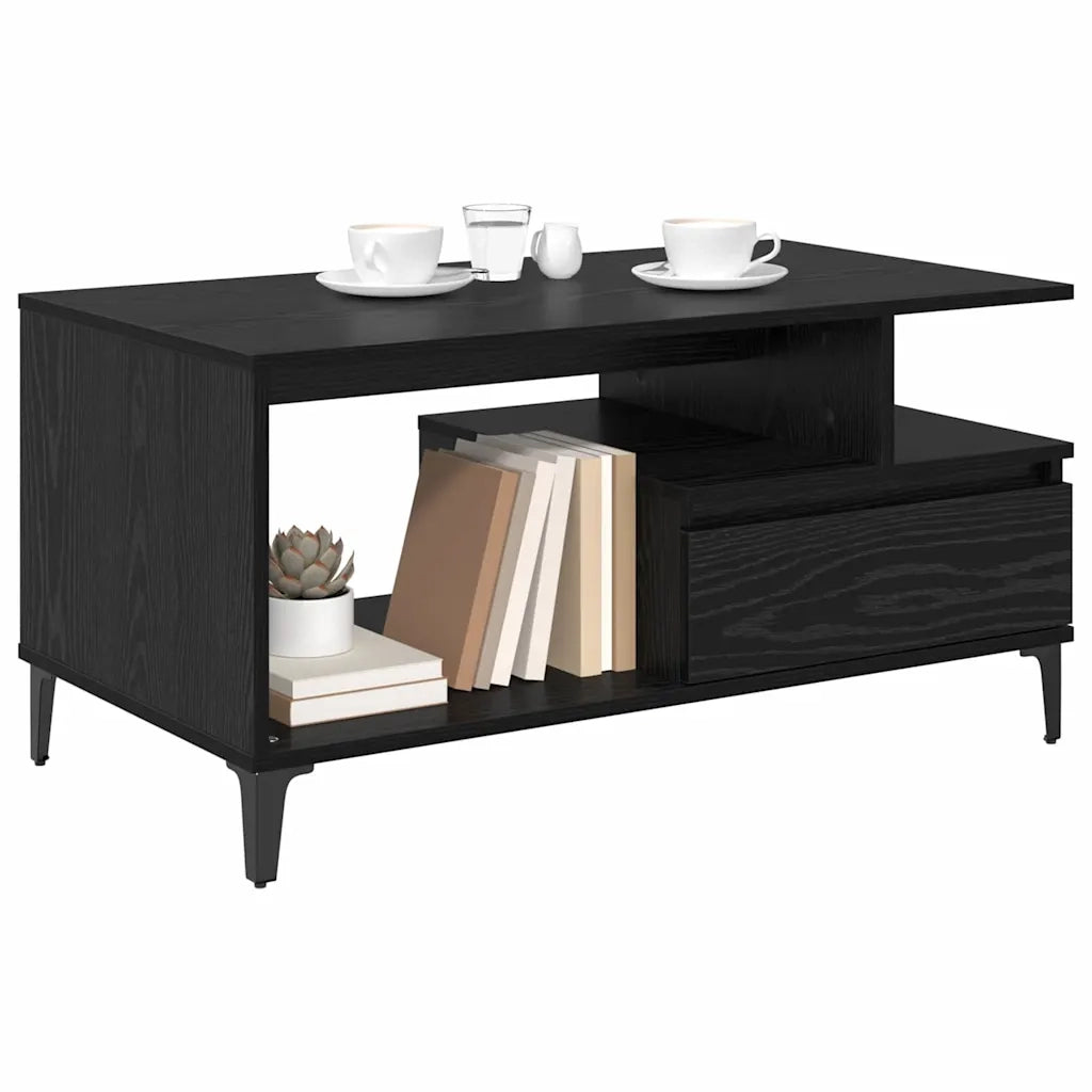 Tavolino da salotto con cassetto Rovere Nero 90 x 49 x 45 cm 881053