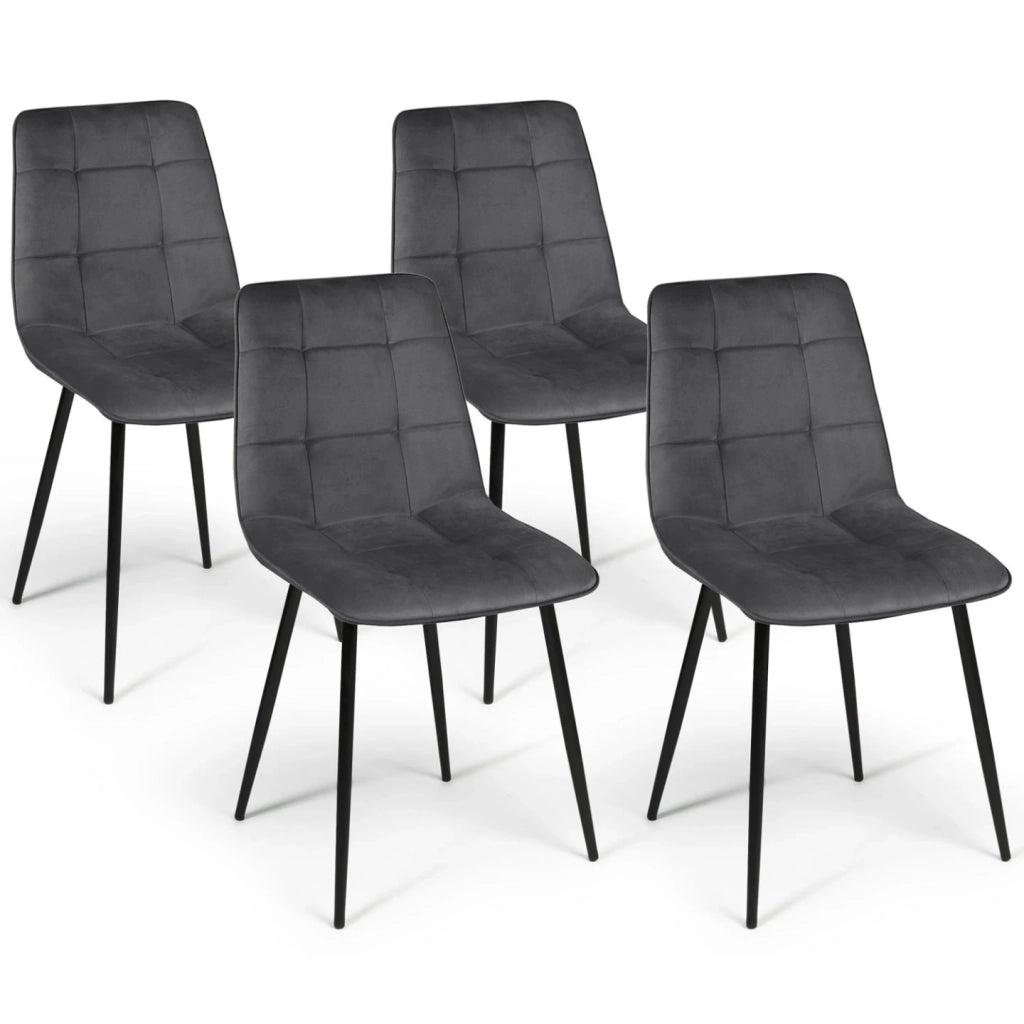 IDMarket - Set di 4 sedie da pranzo MILA in velluto grigio scuro