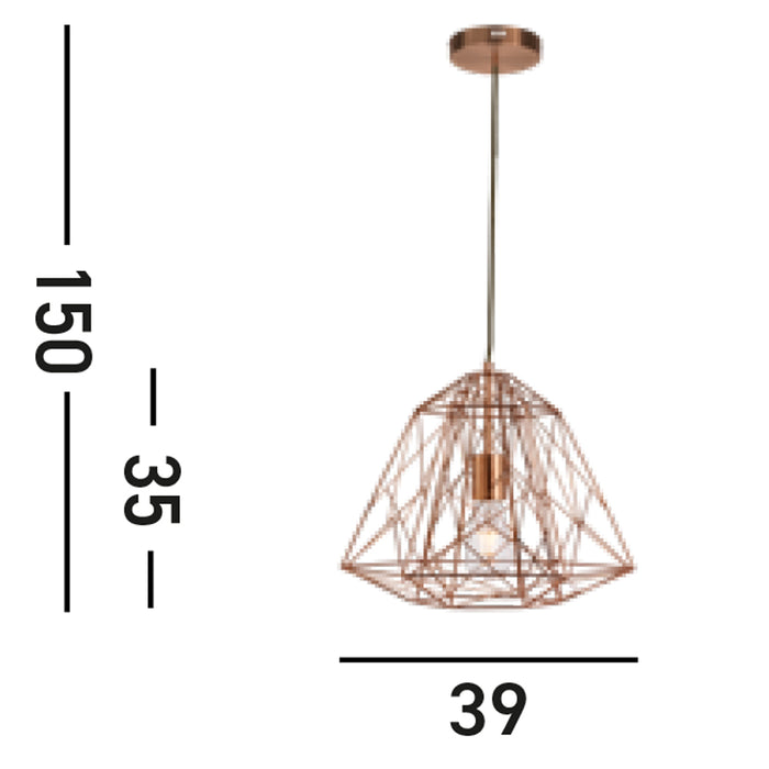 Sospensione Contemporanea Cage Geometrica Acciaio Rame 1 Luce E27
