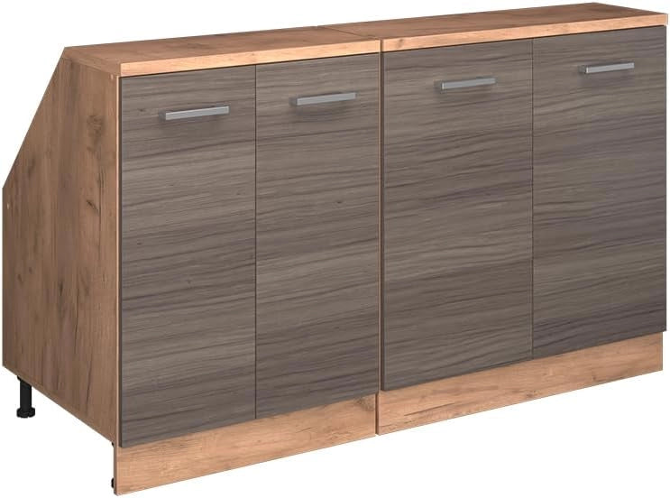 Set di mobili sottotetto Rion, Grigio nobile, 140 cm Set di 2 carcasse armadio profondità 60 cm, adatto per il salvaspazio sotto tetti spioventi