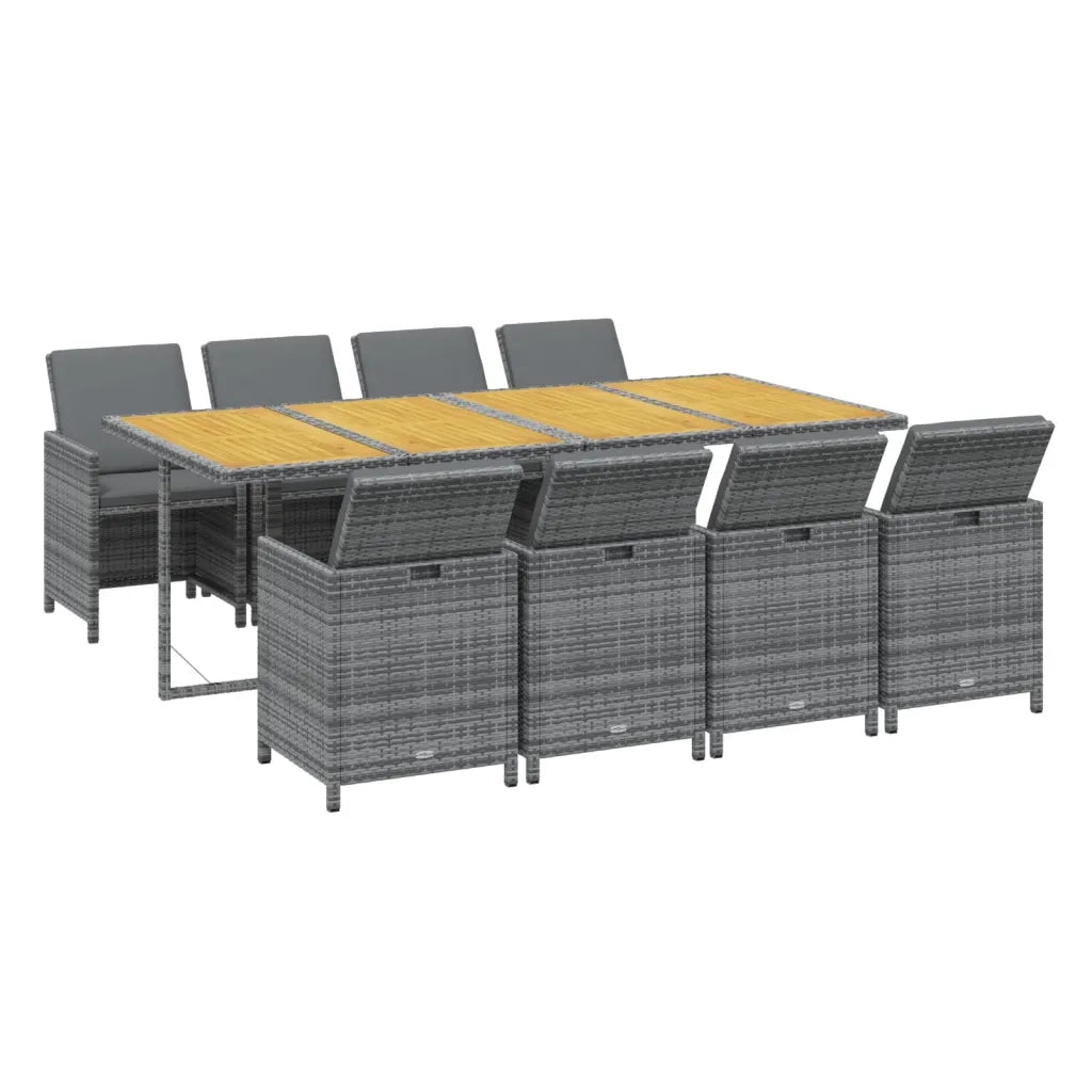 Set Pranzo da Giardino 9 pz con Cuscini in Polyrattan Grigio 3095578