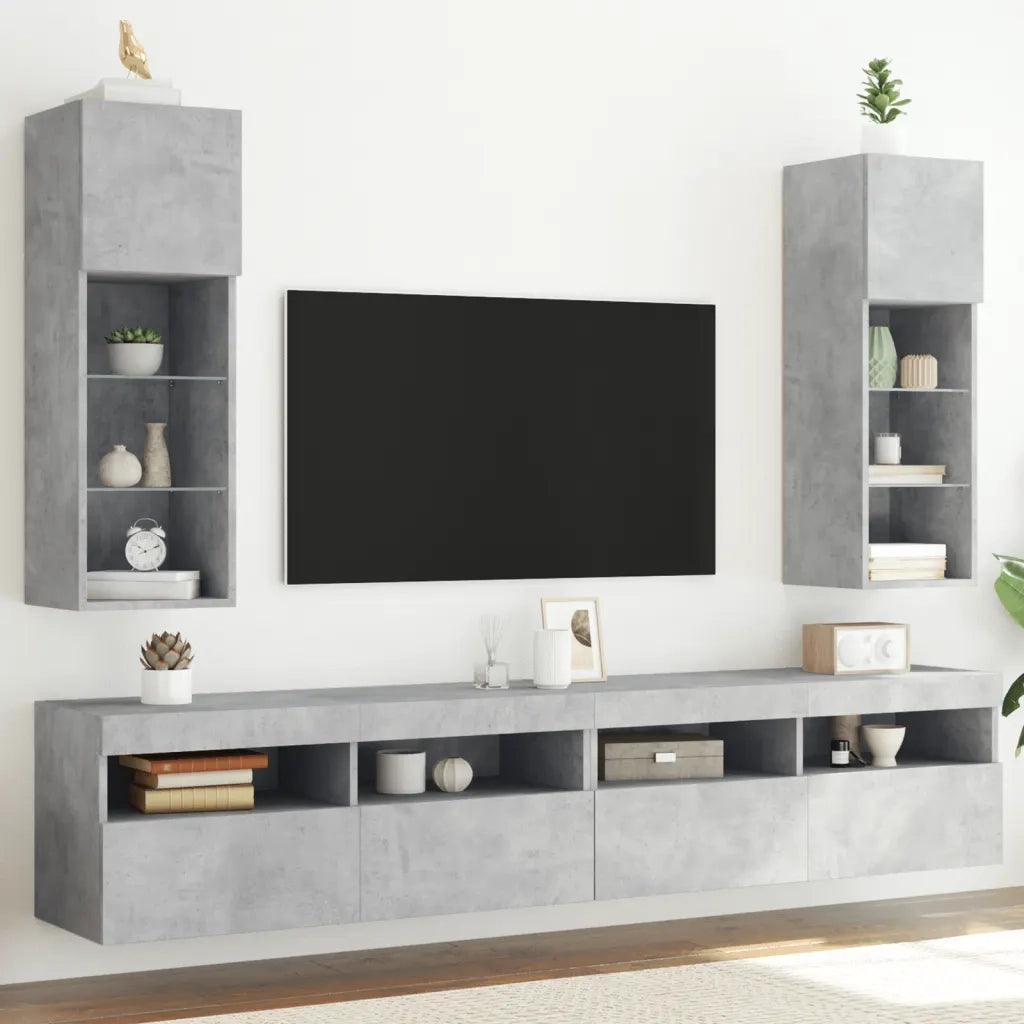 Mobili TV con Luci LED 2pz Grigio Cemento 30,5x30x90 cm 837008