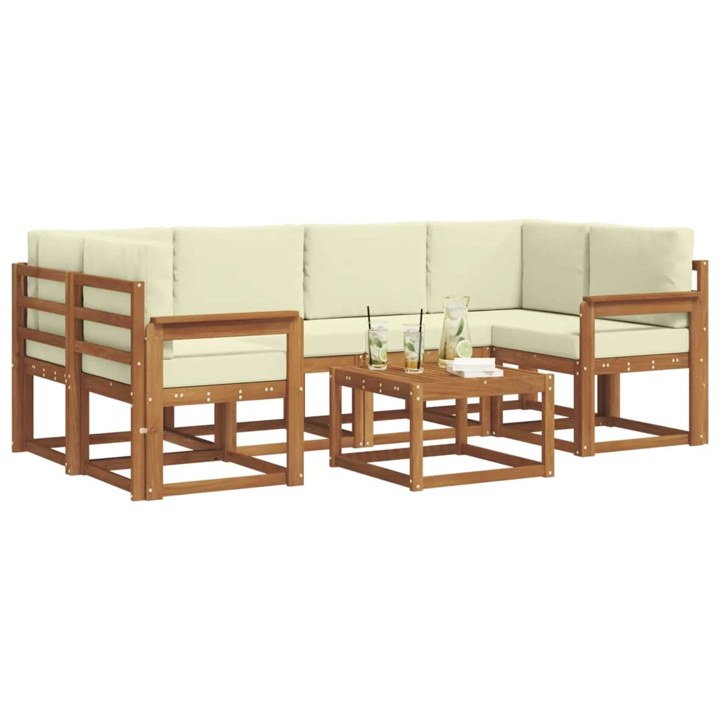 Set di divani da esterno con cuscino 7 pcs Naturale e Crema