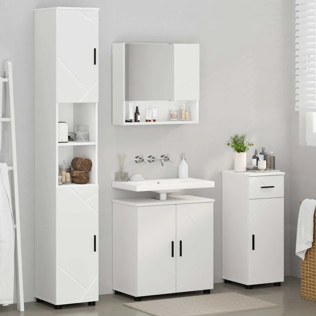Set di mobili per il bagno con cassetto con porta 4 pcs Bianco