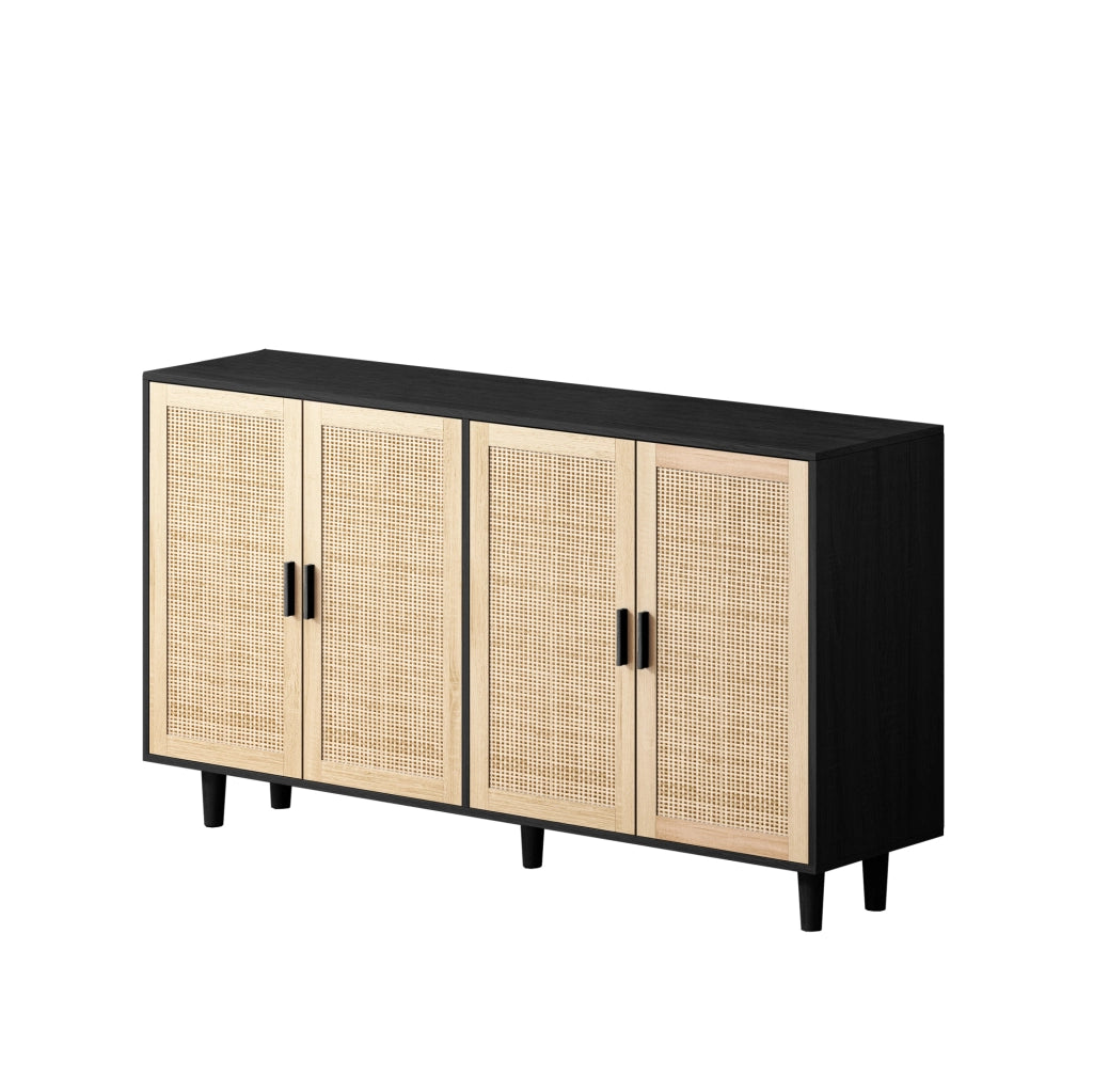Credenza con 4 ante in rattan 158 x 40 x 88 cm nera