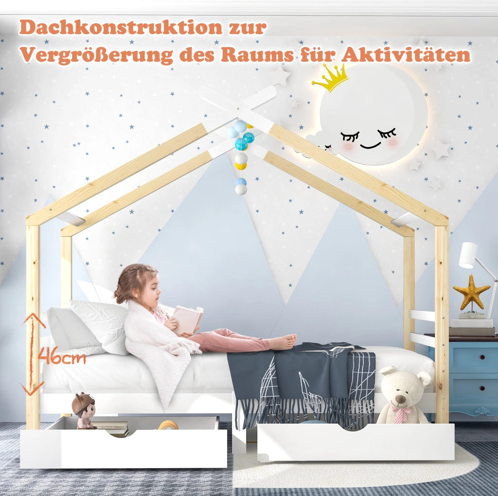 Letto a casetta per bambini 90x200 cm con cassetti