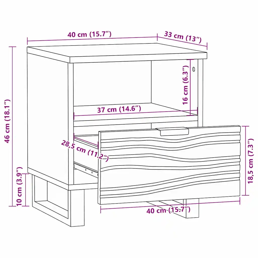 vidaXL Armadio da Notte con cassetto Bianco e nero 40 x 33 x 46 cm