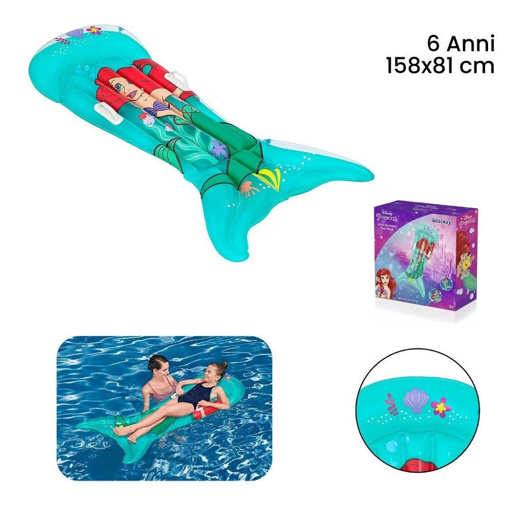 Trade Shop - Materassino Gonfiabile Sirenetta 158x81 Cm Con Maniglie Per Bambine Piscina 9101f -