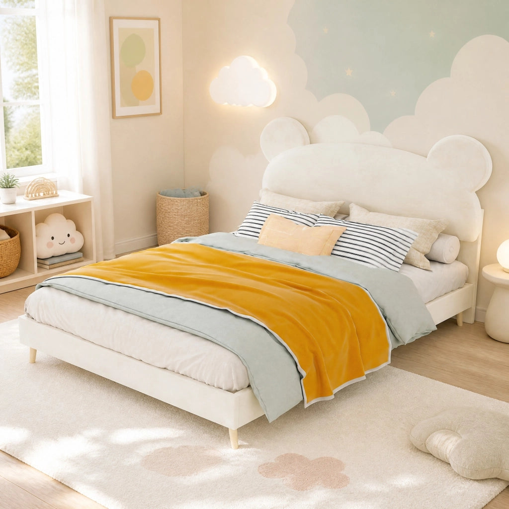 Letto per bambini imbottito con materasso a molle insacchettate 140x200 cm; beige