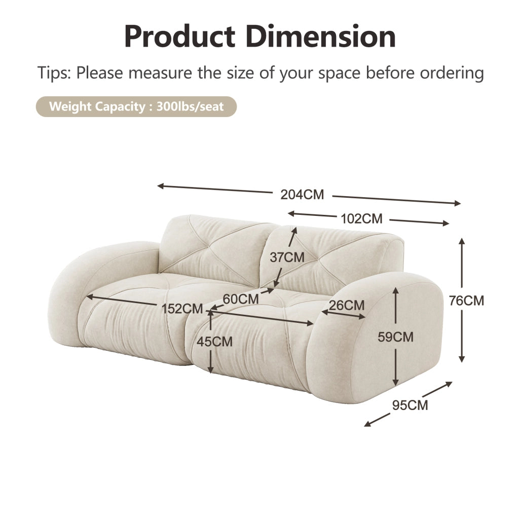 Divano modulare 2 posti - Zephmum- 32D schiuma alta densit¨¤ tessuto Chenille comodo design antiscivolo bianco