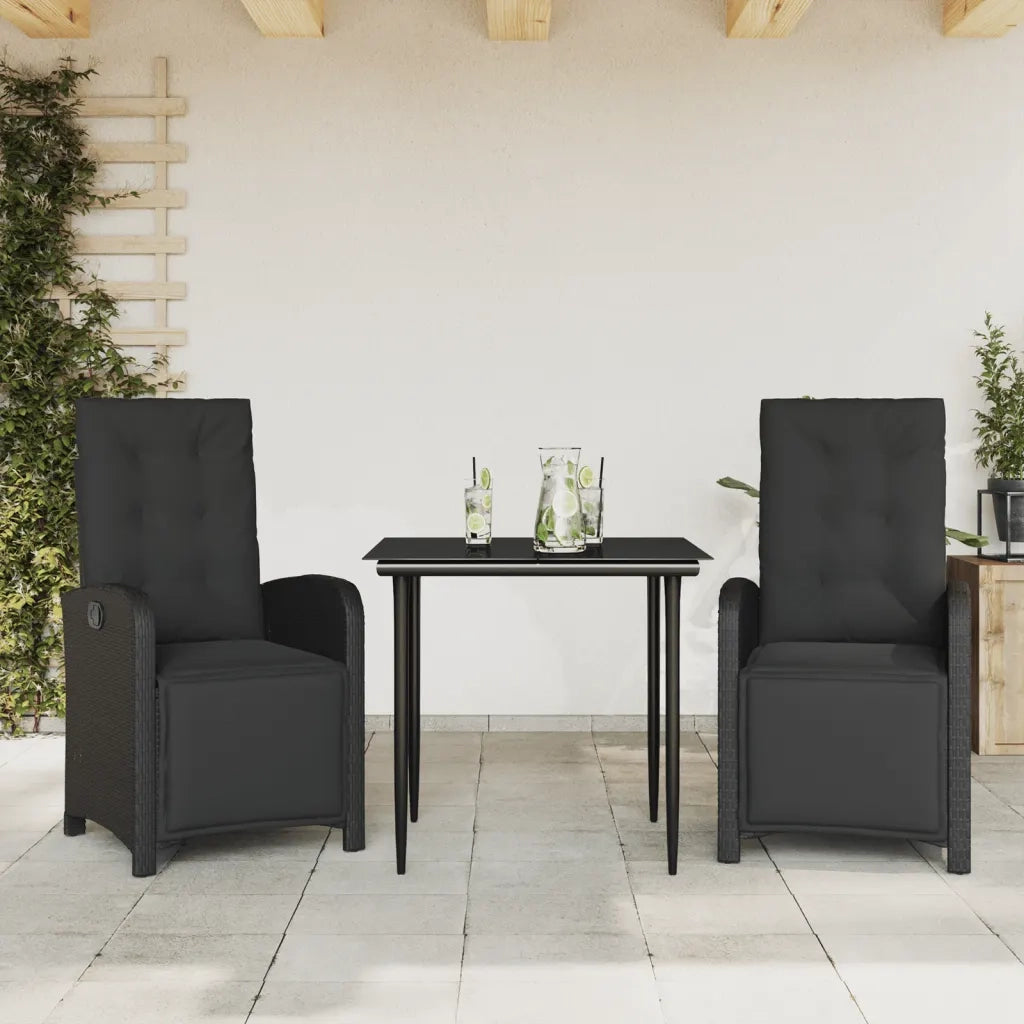 Set da BistrÃ² 3 pz con Cuscini Nero in Polyrattan